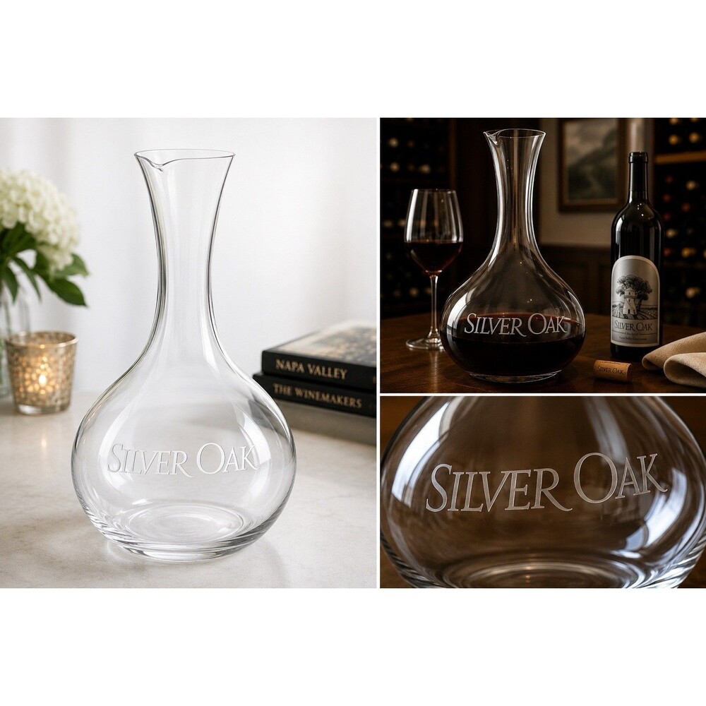 Silver Oak Etched Wine Decanter 1.5L Clear Glass Magnum Wine Carafe